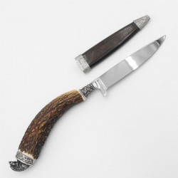 Messer mit Lederscheide Jagdmesser Hirschfänger Griff mit Endkappe Verzierung Wildschwein sitzend Länge 25cm #27.20.3.5