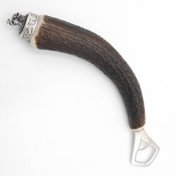 Flaschenöffner mit Hirsch Geweih Griff mit Endkappe Verzierung Wildschwein Mini Keilerkopf 13.5