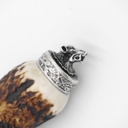 Flaschenöffner mit Hirsch Geweih Griff mit Endkappe Verzierung Wildschwein Mini Keilerkopf 13.5