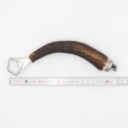 Flaschenöffner mit Hirsch Geweih Griff mit Endkappe Verzierung Wildschwein Mini Keilerkopf 13.5