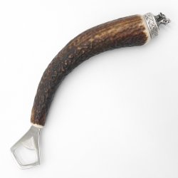 Flaschenöffner mit Hirsch Geweih Griff mit Endkappe Verzierung Wildschwein Mini Keilerkopf 13.5