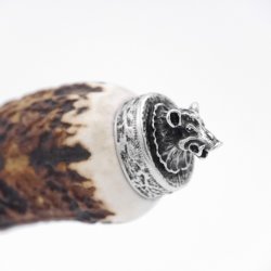 Flaschenöffner mit Hirsch Geweih Griff mit Endkappe Verzierung Wildschwein Mini Keilerkopf 13.7