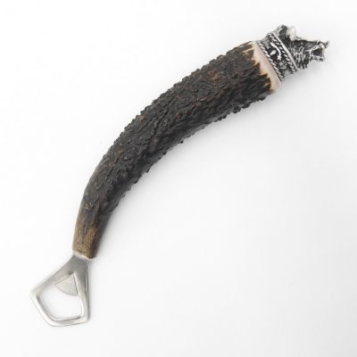 Bottle opener with deer antler handle and end cap decoration wild boar boar head boar head GL 23 cm 27.19.6.42