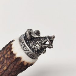 Bottle opener with deer antler handle and end cap decoration wild boar boar head boar head GL 23 cm 27.19.6.42