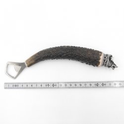 Bottle opener with deer antler handle and end cap decoration wild boar boar head boar head GL 23 cm 27.19.6.42