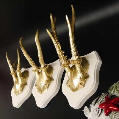 3 Stück Rehgeweihe goldene Rehgehörne weißen Schilder Geweih Reh bunt Deko Geschenk Idee 26.1.114