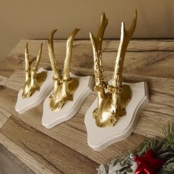 3 Stück Rehgeweihe goldene Rehgehörne weißen Schilder Geweih Reh bunt Deko Geschenk Idee 26.1.114