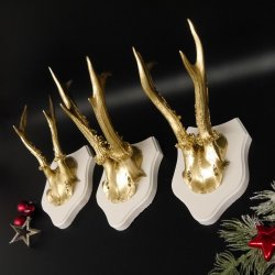 3 Stück Rehgeweihe goldene Rehgehörne weißen Schilder Geweih Reh bunt Deko Geschenk Idee 26.1.117
