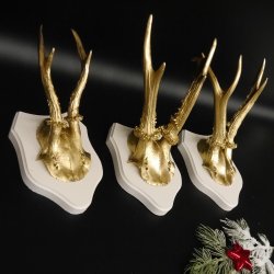 3 Stück Rehgeweihe goldene Rehgehörne weißen Schilder Geweih Reh bunt Deko Geschenk Idee 26.1.117
