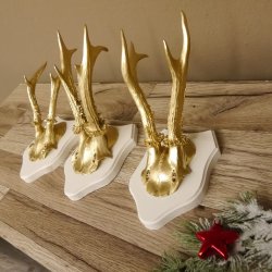 3 Stück Rehgeweihe goldene Rehgehörne weißen Schilder Geweih Reh bunt Deko Geschenk Idee 26.1.117