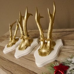 3 Stück Rehgeweihe goldene Rehgehörne weißen Schilder Geweih Reh bunt Deko Geschenk Idee 26.1.117