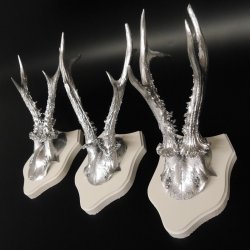 3 Stück Rehgeweihe silberne Rehgehörne weißen Schilder Geweih Reh bunt Deko Geschenk Idee 26.1.119