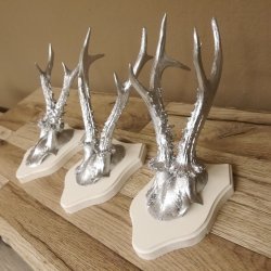 3 Stück Rehgeweihe silberne Rehgehörne weißen Schilder Geweih Reh bunt Deko Geschenk Idee 26.1.119