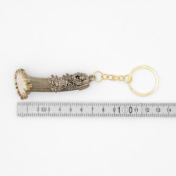 Schlüsselanhänger Rehbock Stange mit Rose Eichenlaub Fassung Anhänger Reh Länge 13 cm 29.M5.5