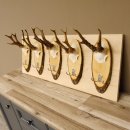 Geweih Garderobe 5 Akazienschilder mit Rehgeweihe Wandgarderobe Doppelhaken 27.8.66