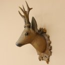 Holzkopf Rehbock antik Jahreszahl 1868 Holz Kopf Geweih geschnitztem Trophäenschild