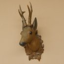 Holzkopf Rehbock antik Jahreszahl 1868 Holz Kopf Geweih geschnitztem Trophäenschild