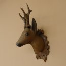 Holzkopf Rehbock antik Jahreszahl 1868 Holz Kopf Geweih geschnitztem Trophäenschild