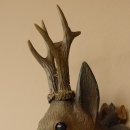 Holzkopf Rehbock antik Jahreszahl 1868 Holz Kopf Geweih geschnitztem Trophäenschild