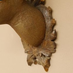 Holzkopf Rehbock antik Jahreszahl 1868 Holz Kopf Geweih geschnitztem Trophäenschild