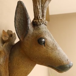 Holzkopf Rehbock antik Jahreszahl 1868 Holz Kopf Geweih geschnitztem Trophäenschild