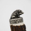Bottle opener with deer antler rod, deer horn handle with end cap decoration, wild boar sitting, GL 21.5 cm 27.19.3.29