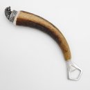 Bottle opener with deer antler rod, deer horn handle with end cap decoration, wild boar sitting, GL 21.5 cm 27.19.3.29