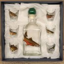 7-teiliges Schnaps Gläser Set mit Fisch Motive + Karaffe mit LACHS