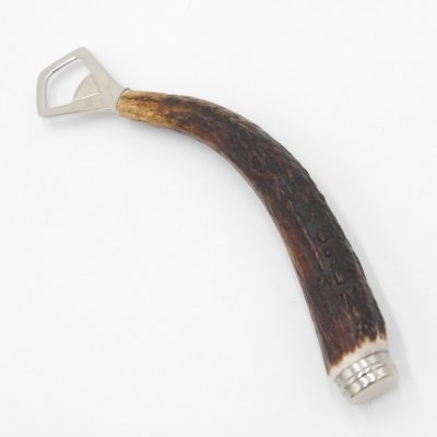 Flaschenöffner mit Hirsch Geweih Stange Hirschhorn Griff mit Endkappe Verzierung GL 22 cm 27.19.1.31