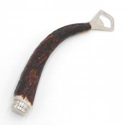 Flaschenöffner mit Hirsch Geweih Stange Hirschhorn Griff mit Endkappe Verzierung GL 22 cm 27.19.1.31
