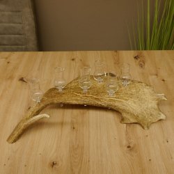 Schnapsanbieter 6 Gläser klein mit Stiel auf Damhirschstange Ständer Steckglas Set Schnaps Geschenk Neu 27.60.3.18