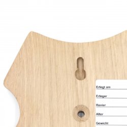 1 Stück Wappenschild AF 19 x12 cm Reh Schild Trophäenschild mit 1 Kieferfach in Eiche hell Gehörnklammer