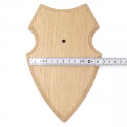 1 Stück Wappenschild AF 19 x12 cm Reh Schild Trophäenschild mit 1 Kieferfach in Eiche hell Gehörnklammer