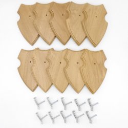 10 Stück Wappenschilder AF 19 x12 cm Reh Schild Trophäenschilder in Eiche mit 10 x Gehörnklammern hell Neu