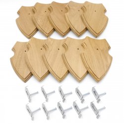 10 Stück Wappenschilder AF 19 x12 cm Reh Schild Trophäenschilder in Eiche mit 10 x Gehörnklammern hell Neu