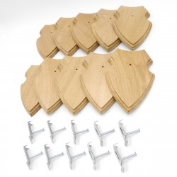 10 Stück Wappenschilder AF 19 x12 cm Reh Schild Trophäenschilder in Eiche mit 10 x Gehörnklammern hell Neu