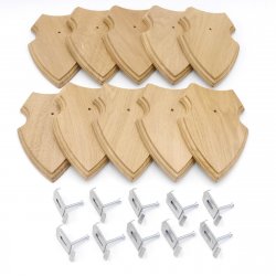 10 Stück Wappenschilder AF 19 x12 cm Reh Schild Trophäenschilder in Eiche mit 10 x Gehörnklammern hell Neu