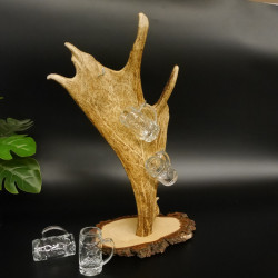 Schnaps Anbieter Akazieschild Schnapsbrett Damhirschstange 6 Stück Krügele 27.7.6.25