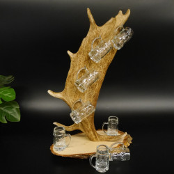 Schnaps Anbieter Akazieschild Schnapsbrett Damhirschstange 8 Stück Krügele 27.7.6.27