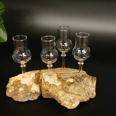 Schnapsanbieter kleine 4 Gläser mit Stiel auf Wurzel Steckglas Set Schnaps Geschenk Neu 27.60.1.63