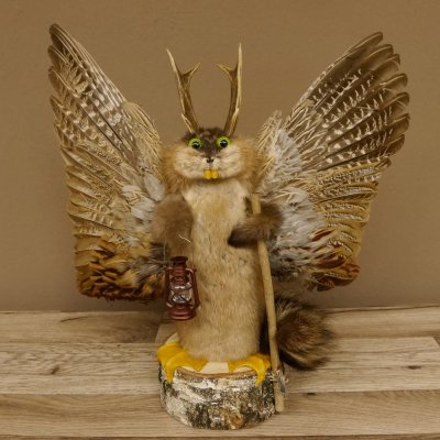 Wolpertinger Wolpi Präparat Rehgeweih Stock Flügel Laterne hellgrüne Augen Höhe 42 cm Fabelwesen Gaudi Geschenk