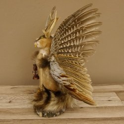 Wolpertinger Wolpi Präparat Rehgeweih Stock Flügel Laterne hellgrüne Augen Höhe 42 cm Fabelwesen Gaudi Geschenk