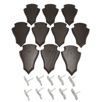 Trophäenschilder Reh 10 Stück Spitz AF19x11 in dunkel + Montageklammer GTKv50.58-10+K