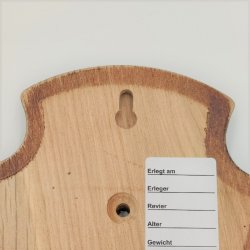 Trophäenschilder Reh 10 Stück Spitz AF19x11 in dunkel + Montageklammer GTKv50.58-10+K