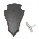 1 Stück Reh Trophäenschild Spitz klein Eiche dunkel AF 19 cm x 11 cm mit 1 Kieferfach und 1 Stück Gehörnklammer