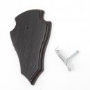 1 Stück Reh Trophäenschild Spitz klein Eiche dunkel AF 19 cm x 11 cm mit 1 Kieferfach und 1 Stück Gehörnklammer