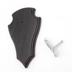 1 Stück Reh Trophäenschild Spitz klein Eiche dunkel AF 19 cm x 11 cm mit 1 Kieferfach und 1 Stück Gehörnklammer