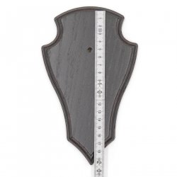 1 Stück Reh Trophäenschild Spitz klein Eiche dunkel AF 19 cm x 11 cm mit 1 Kieferfach und 1 Stück Gehörnklammer