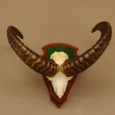 Mufflon (Ovis gmelini musimon) Widder Geweih Schädeltrophäe Hornlänge 46 cm Trophäenschild 82.1.103