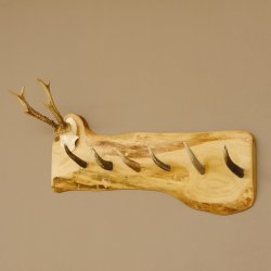 Geweih Garderobe mit 6 Haken aus Hirschspitzen auf Holzbrett Rehgeweih Wandgarderobe Unikat 27.8.100